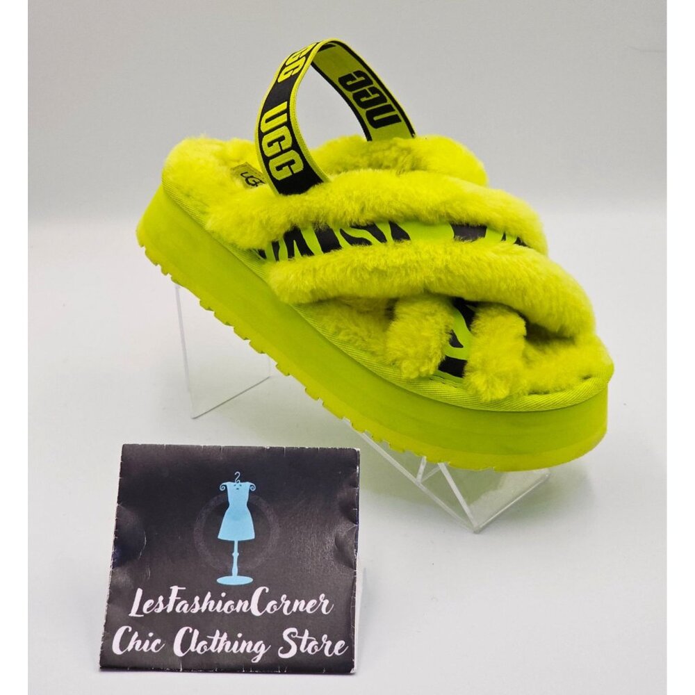 UGG Women's Animalia Green Disco Cross Slide Platform Sandals Size 7 2695 - Picture 12 of 16